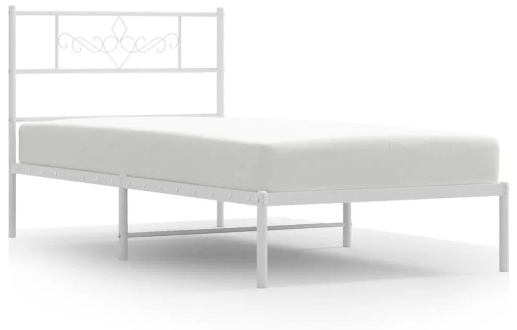 355312 vidaXL Cadru de pat din metal cu tăblie, alb, 107x203 cm