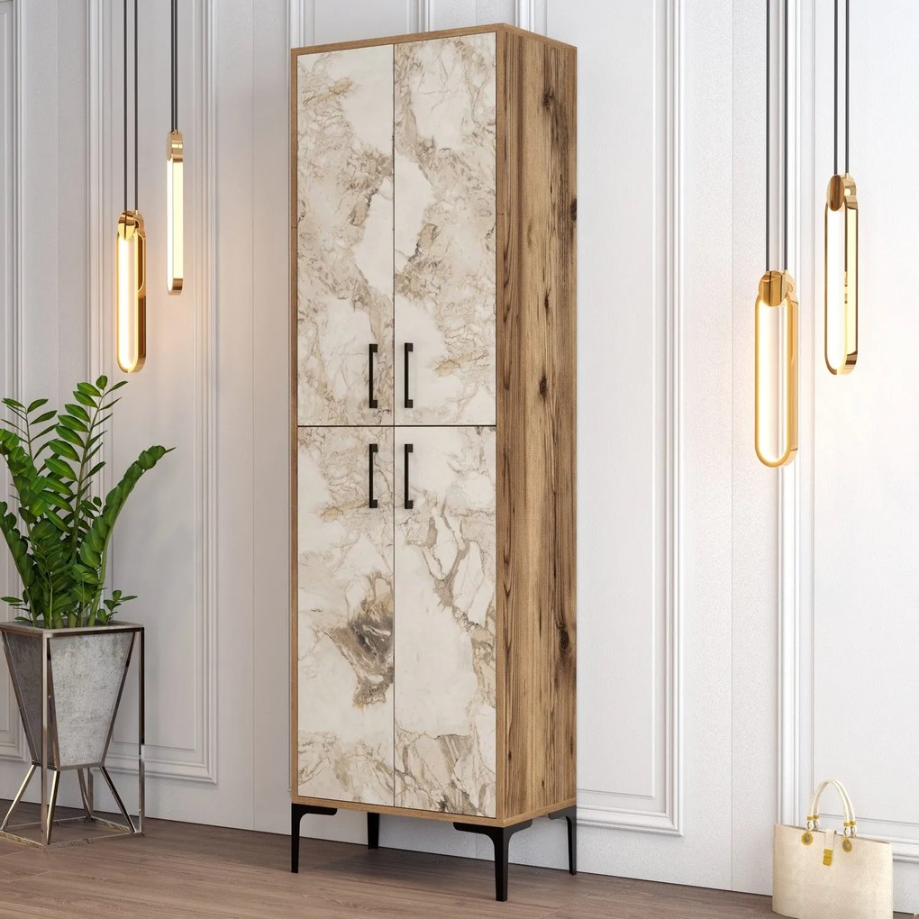 Comodă pentru pantofi Berlin A - Walnut, White Marble