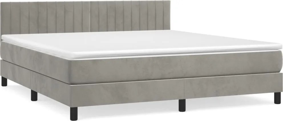 vidaXL Pat box spring cu saltea, gri deschis, 160x200 cm, catifea