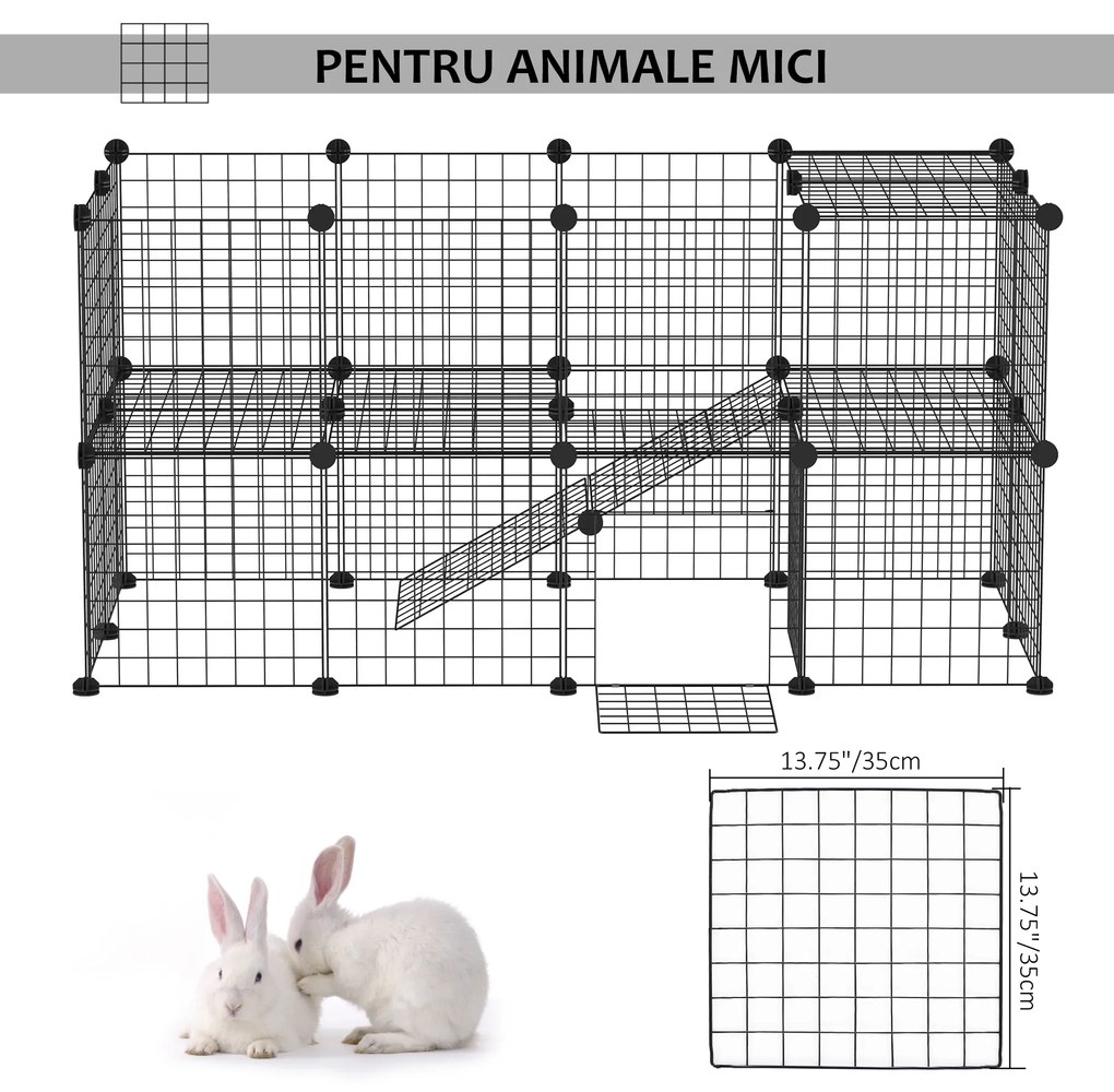 PawHut Gard metalic pentru animale de companie mici cu 36 de panouri metalice pentru a se potrivi cu propria formă și configurație și ușă | Aosom Romania