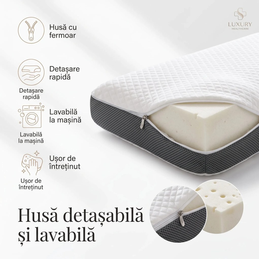 Perna cervicala ortopedica CERVI-SAN Prim memory foam, 9/3 cm, husa Tencel
