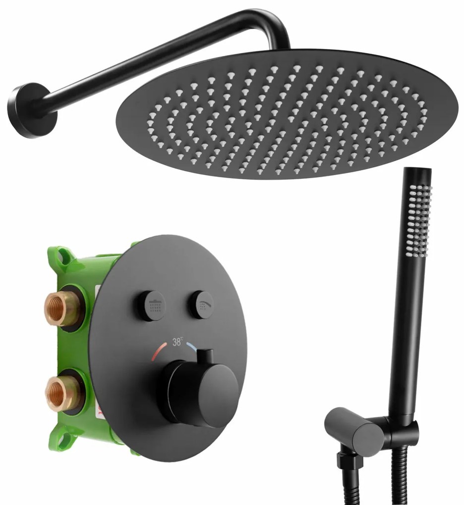 Baterie de dus incastrata Lungo Miler negru mat