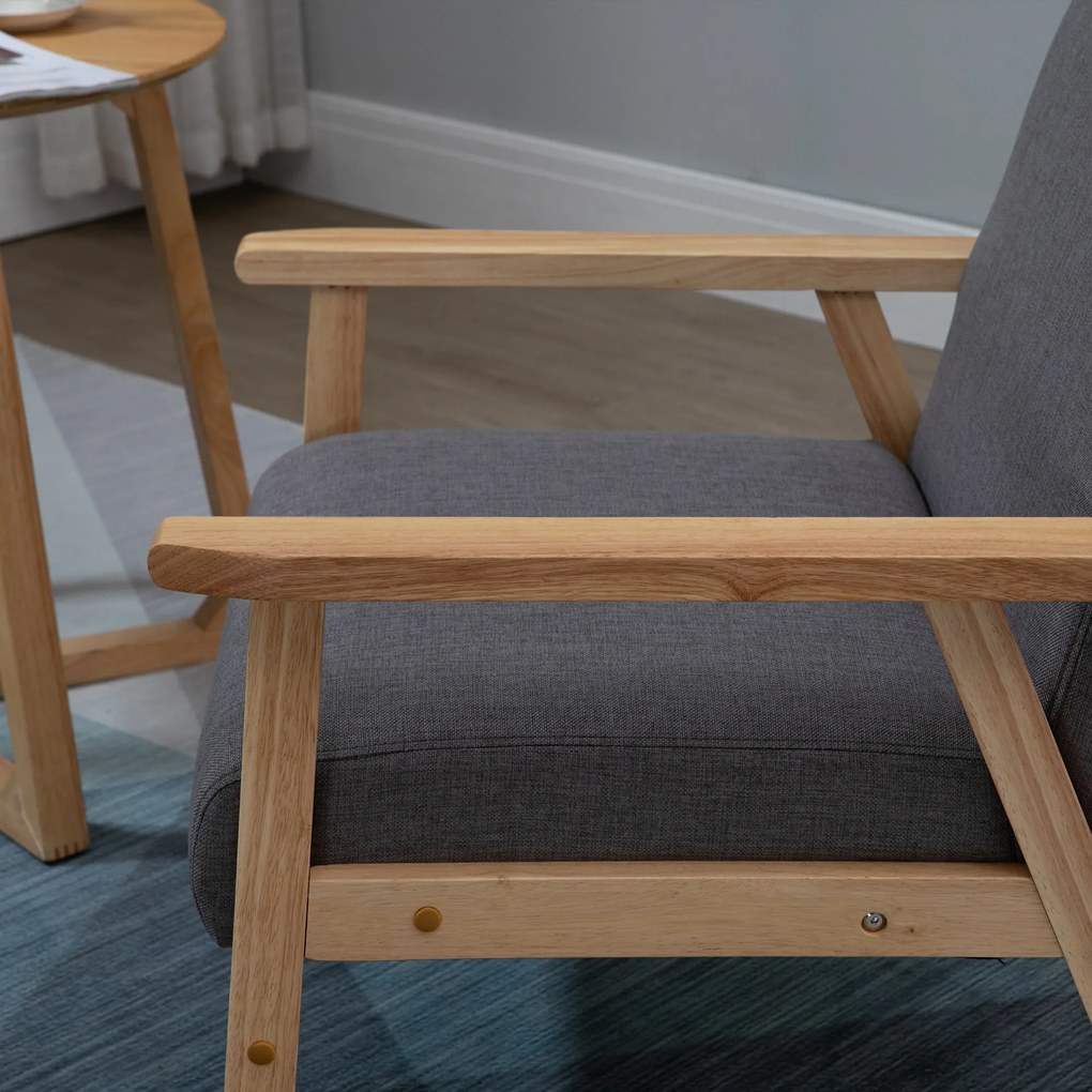 HOMCOM Fotoliu cu design scandinav, fotoliu de accent din lemn masiv cu aspect de in, 64 cm x 70 cm x 72 cm, gri | Aosom Romania