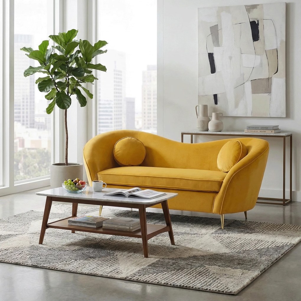 Canapea cu 2 locuri de design, ţesătură Velvet galbenă/gold crom auriu, EZIO TYP 2