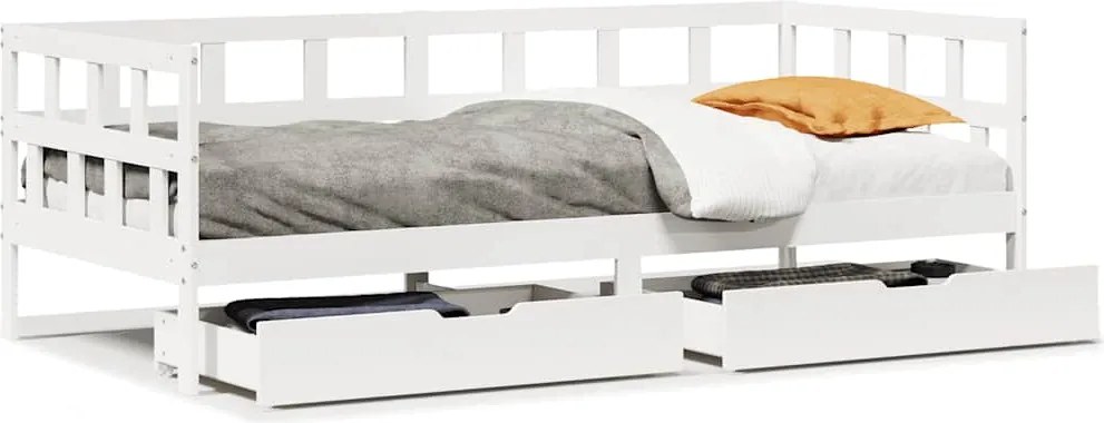 vidaXL Pat de zi cu sertare, alb, 80x200 cm, lemn masiv pin