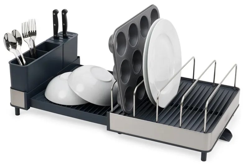 Uscător de vase Joseph Joseph 851690, Extensibil, Scurgere, Compartiment pentru cuțite, Pliabil, Gri închis/inox