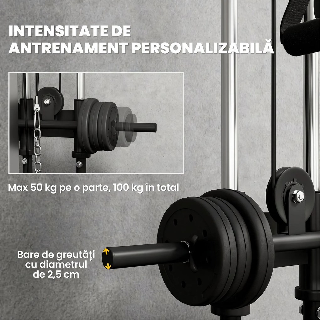 SPORTNOW Aparat Lat Machine Da Perete Con Scripete Regolabili, Încărcare Greutăți Reglabil | Aosom Romania