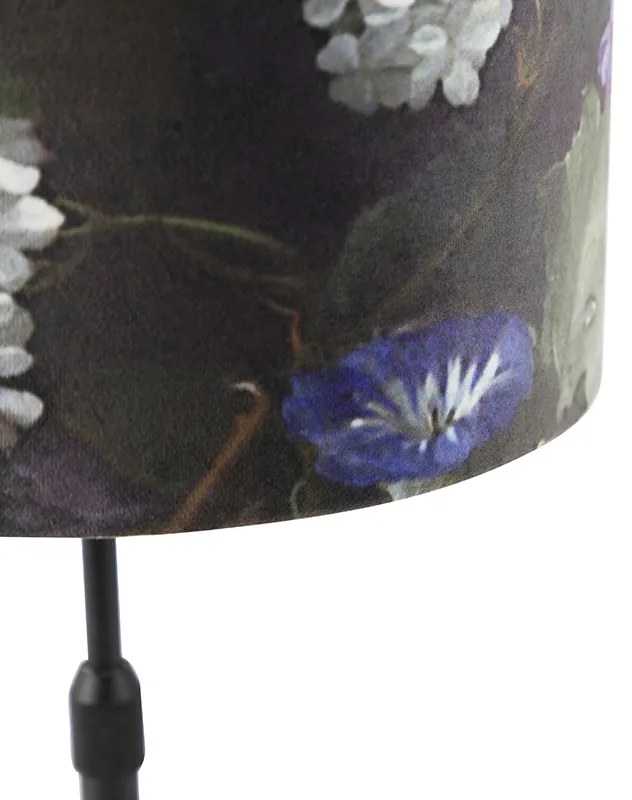 Lampă de masă neagră cu abajur din catifea cu flori cu aur 25 cm - Parte