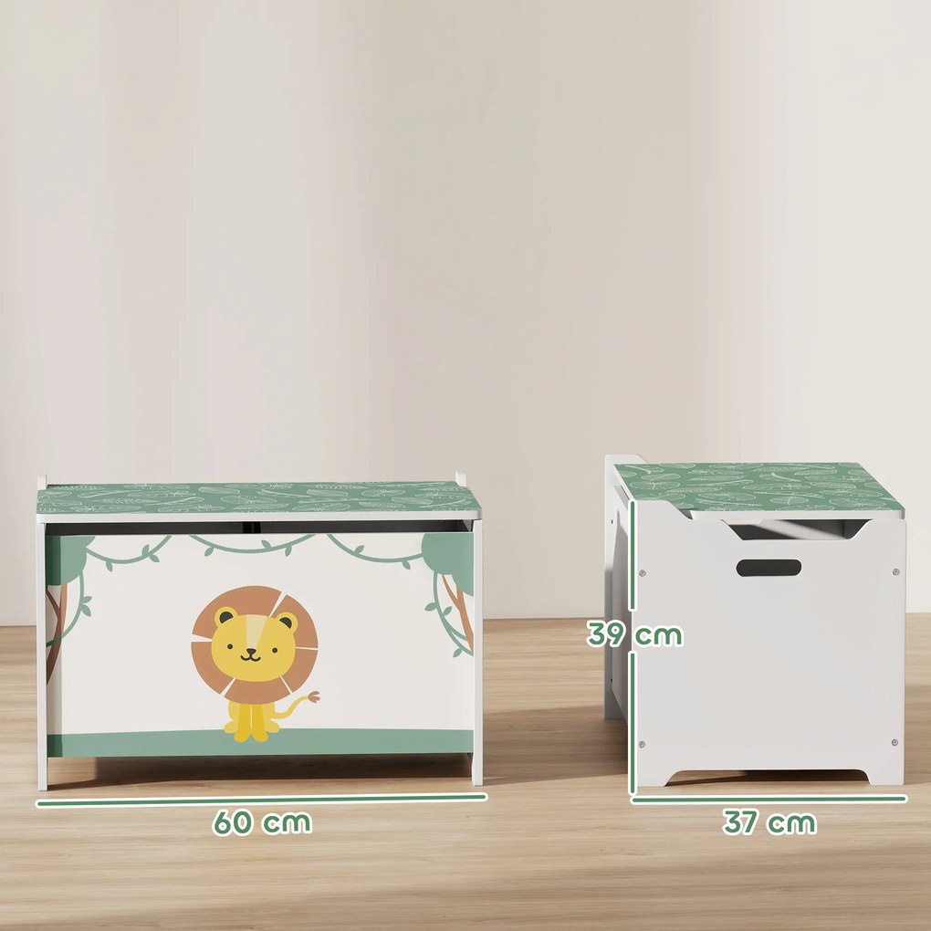 AIYAPLAY Cutie pentru Jucării cu Capac, Balamale de Siguranță și Mânere Adâncite, Organizator pentru Depozitarea Jucăriilor pentru Copii, Camera de Zi, Camera de Joacă, Verde | Aosom Romania