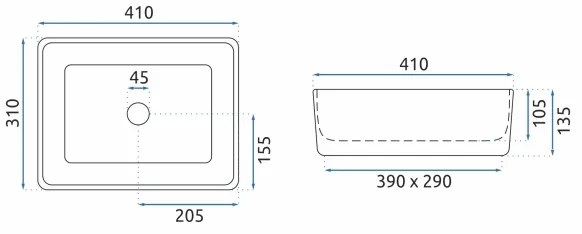 REA-U0952 - Lavoar pentru blat ANITA MINI 31x41 cm, ceramică, alb lucios