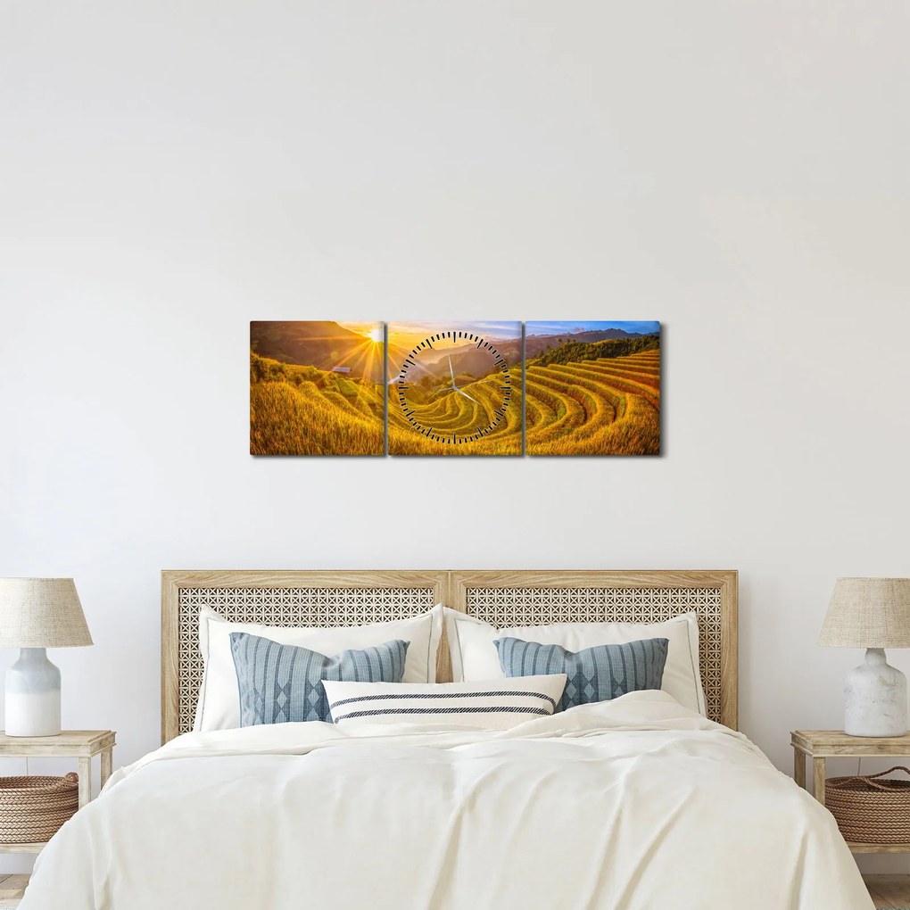 Tablou - Terasele de orez din Vietnam (cu ceas) (90x30 cm)