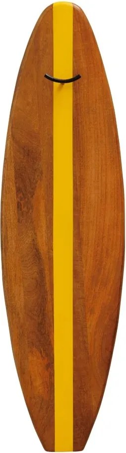 Cuier de perete din lemn de mango și fier, natur și galben, în formă de placă de surf, cu cârlig dublu, 147 x 40 x 8 cm, „Yellow Surf”