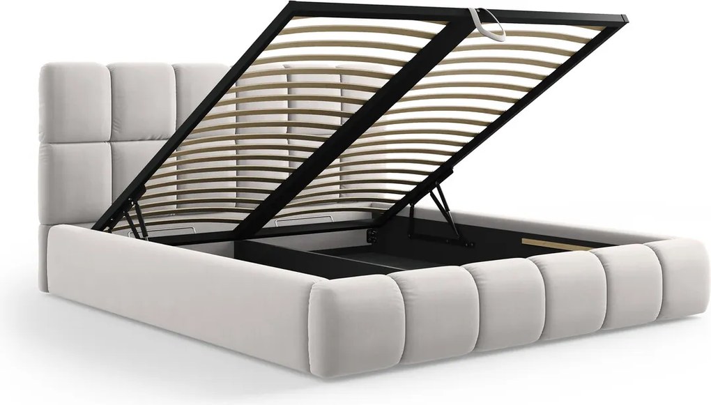 Pat tapitat cu tablie si lada depozitare, Bellis, Micadoni Home, BL, 140x200 cm, catifea, argintiu