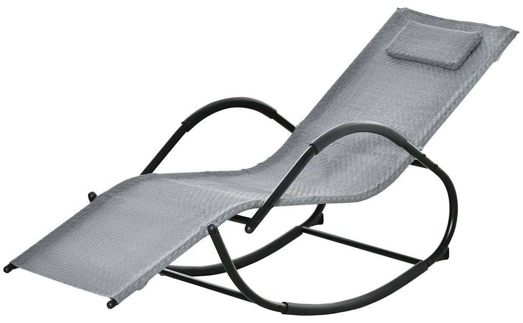 Outsunny Șezlong cu design contemporan, rocking chair ergonomic cu tetieră detasabilă, brațe și suport pentru picioare, acoperire textilen | Aosom Romania