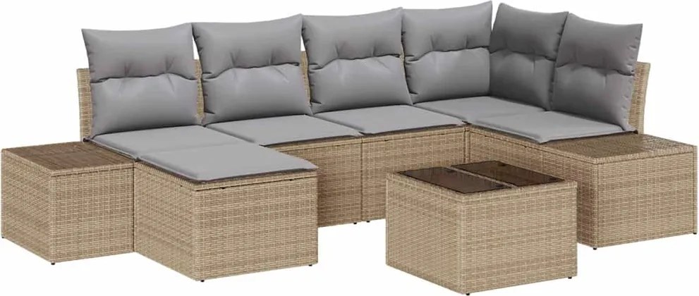 vidaXL Set de canapele pentru grădină 7 pcs Bej și gri poliratan