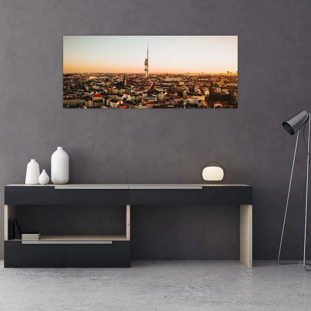 Tablou apusului de soare deasupra orașului Zizkov (120x50 cm)
