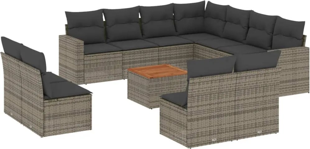 vidaXL Set canapea de grădină cu perne, 12 piese, gri, poliratan