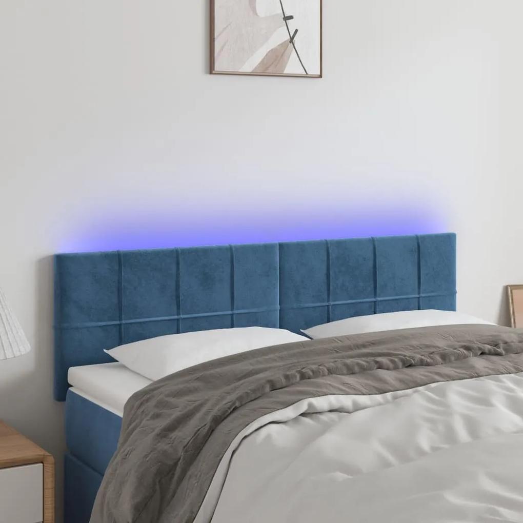 3121664 vidaXL Tăblie de pat cu LED, albastru închis, 144x5x78/88 cm, catifea