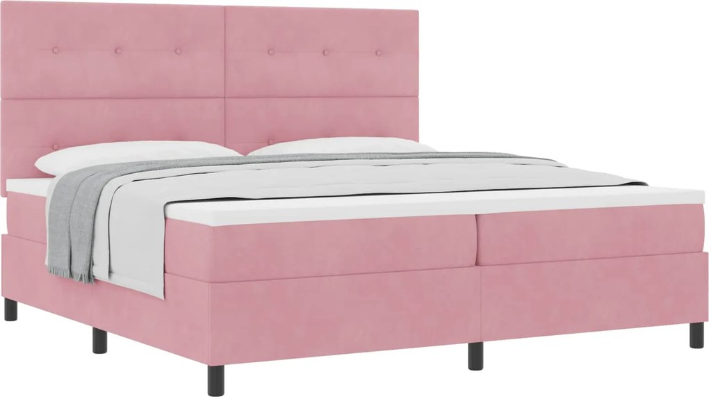 vidaXL Pat cu arcuri cu saltea cu headboard Roz 200 x 200 cm Catifea