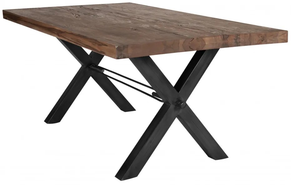 Masa dreptunghiulara din lemn de stejar Tables &amp; Benches 180x100x76 cm maro inchis/negru