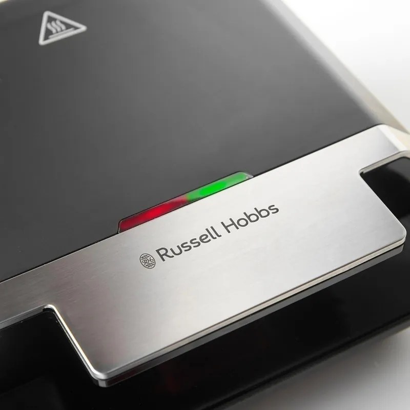 Sandwich Toaster Russell Hobbs Creations 26800-56, 750W, 4 felii, Placi neaderente, Incalzire rapida, Indicatoare, Negru/Inox