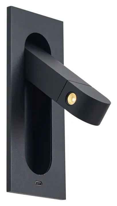 Lampă de perete modernă neagră, incl. LED și port USB-C - Hilton