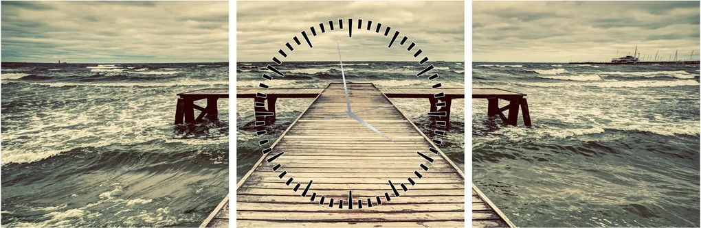 Tablou cu dig din lemn la mare (cu ceas) (90x30 cm)