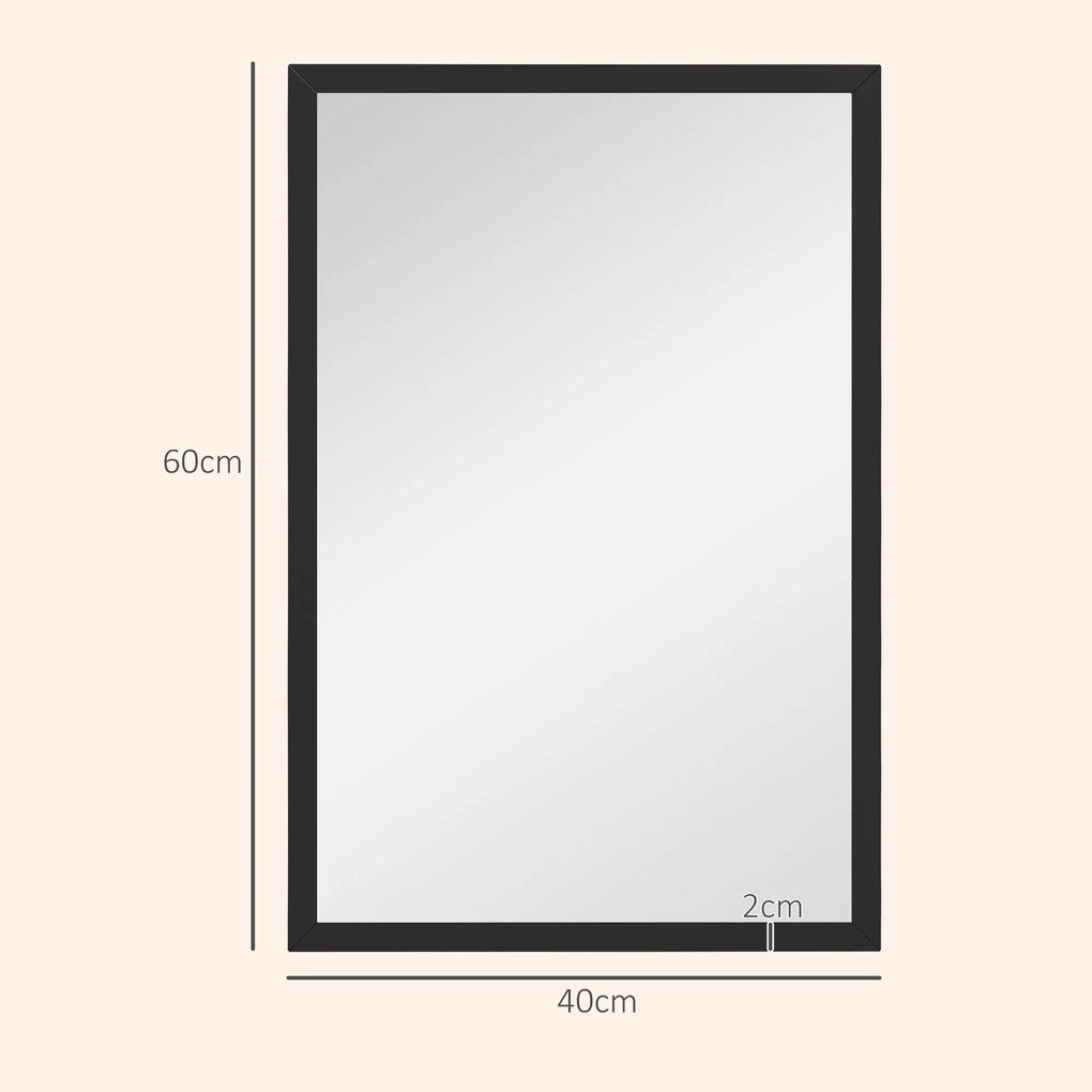 HOMCOM Oglindă Dreptunghiulară de Perete cu Cârlige, Sticlă și MDF, 60x80 cm, Negru | Aosom Romania