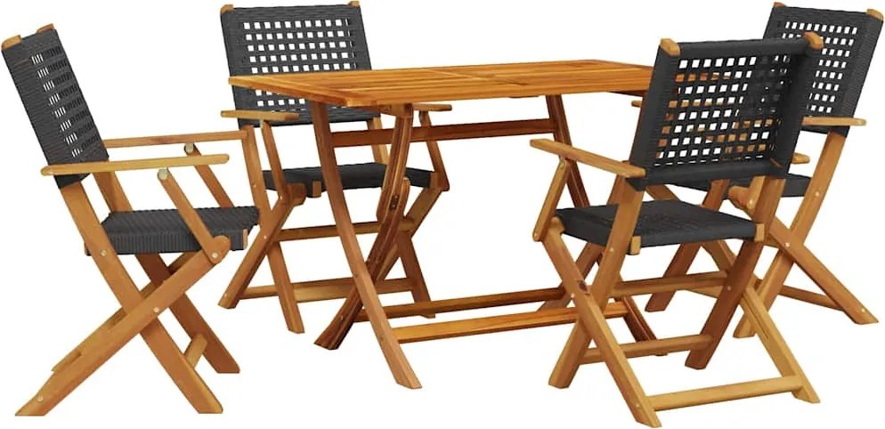 vidaXL Set mobilier grădină, 5 piese, negru, poliratan și lemn masiv