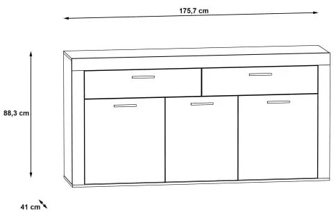 Comoda Garage, Spatiu Generos de Depozitare cu 3 Usi si 2 Sertare, Gri Inchis Beton Si Lemn Vintage, 175.7 x 41 x 88.3 Cm