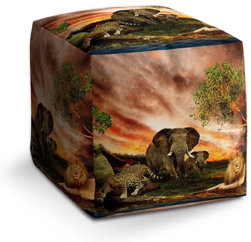 Taburet Cube animale din Sahara, colorat