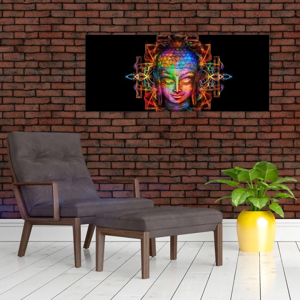 Tablou - Bustul lui Buddha în culori neon (120x50 cm)