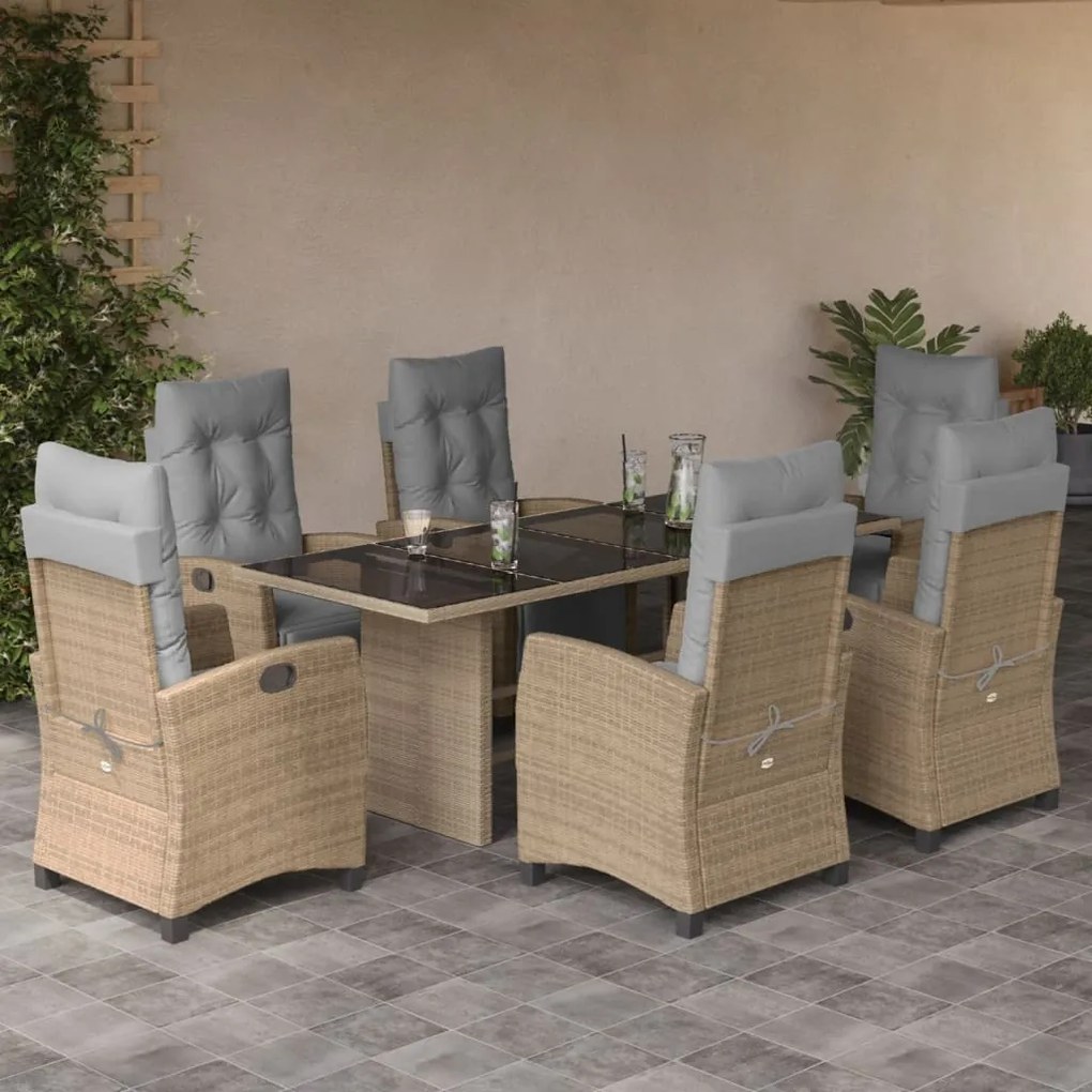 3212928 vidaXL Set mobilier pentru grădină, 7 piese, cu perne, bej, poliratan