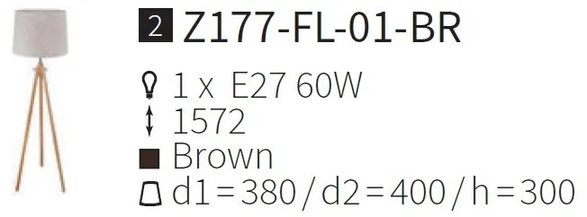 Lampadar modern cu trepied din lemn Calvin MYZ177-FL-01-BR