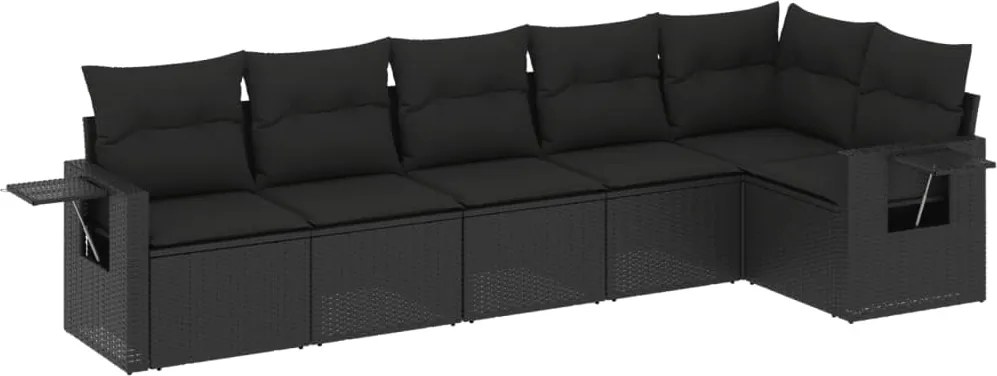vidaXL Set mobilier de grădină cu perne, 6 piese, negru, poliratan