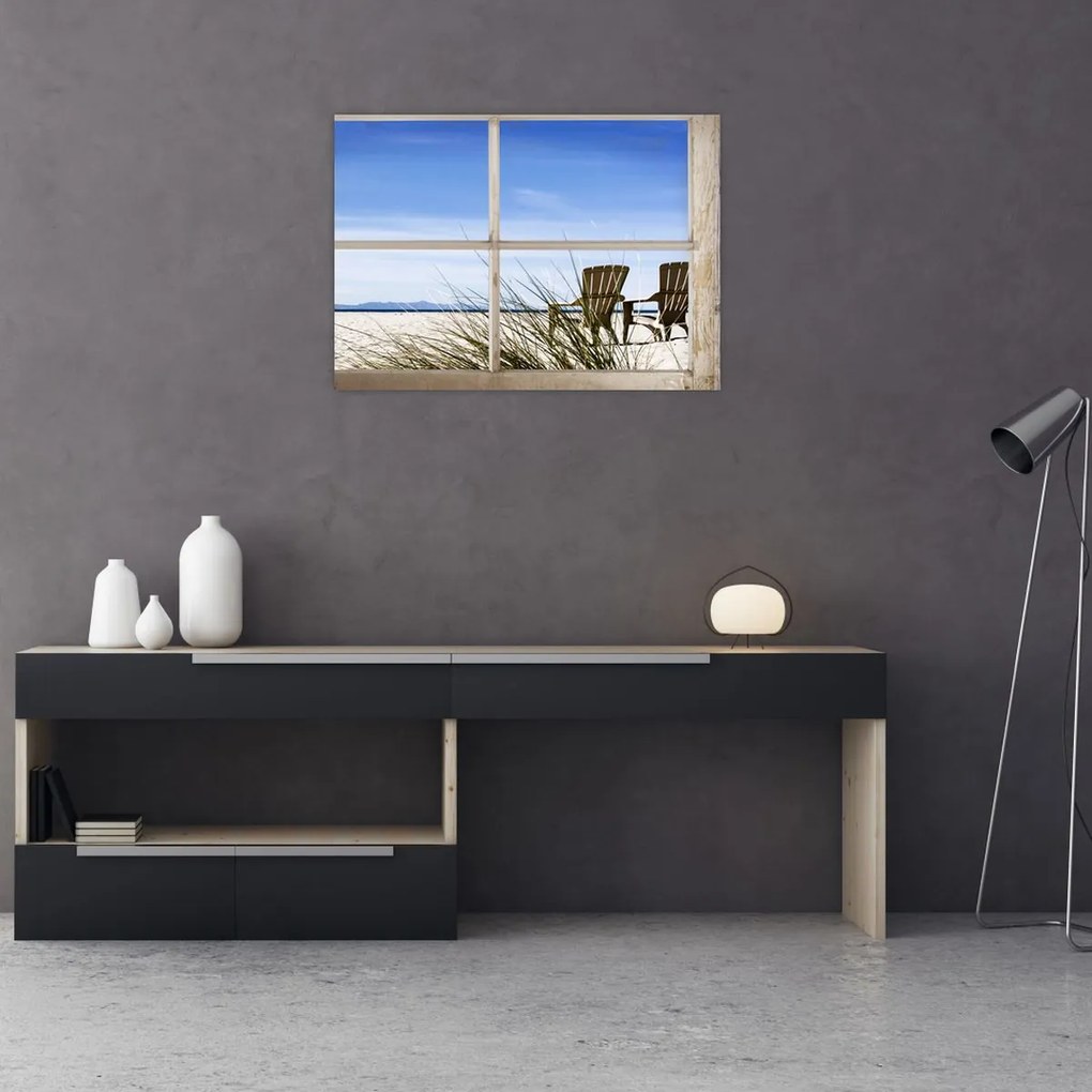 Tablou - Fereastră cu vedere la plajă (70x50 cm)