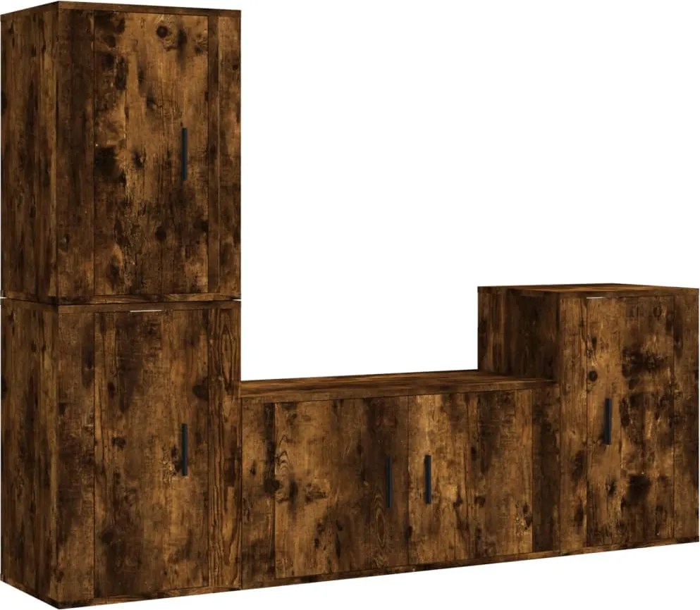 vidaXL Set dulapuri TV, 4 piese, stejar fumuriu, lemn prelucrat