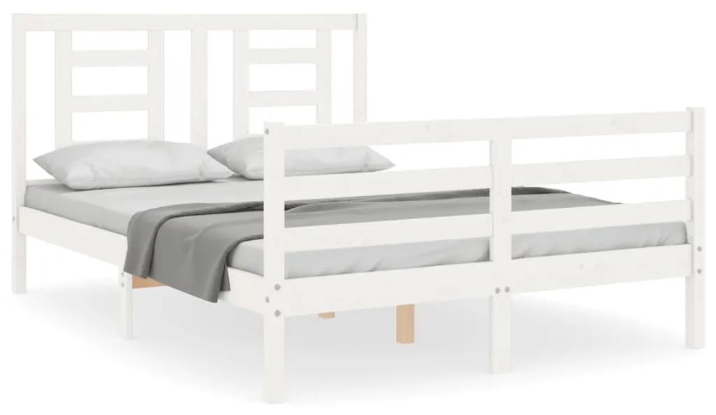 3194702 vidaXL Cadru de pat cu tăblie, alb, 140x200 cm, lemn masiv