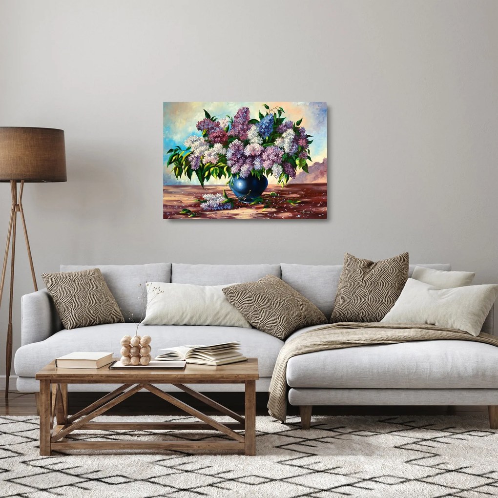 Tablou pe sticlă - Buchet de liliac (70x50 cm)