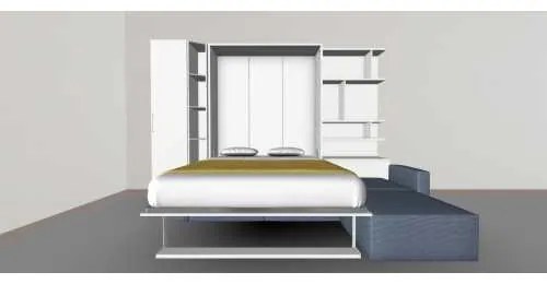 Set pat rabatabil dublu cu somiera, canapea 3 locuri, otoman, biblioteci si dulap 50 cm - ROYAL SMALL WARDROBE SET(150X200)