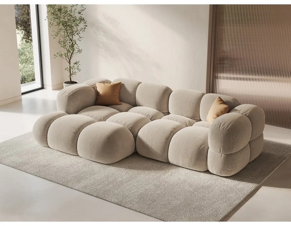 Colțar bej cu tapițerie din catifea (cu colț pe partea stângă/cu șezlong) Loretto – Cosmopolitan Design