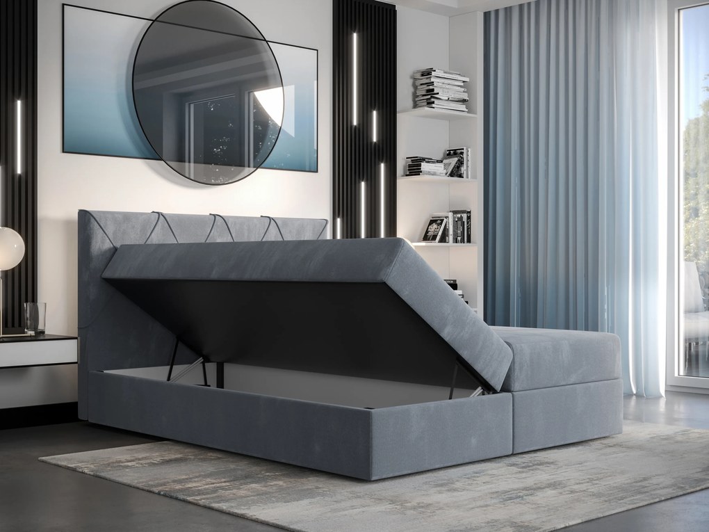 Pat matrimonial Boxspring 160 cm Athena (bordo) ( cu saltea și sp. depozitare). 1046366
