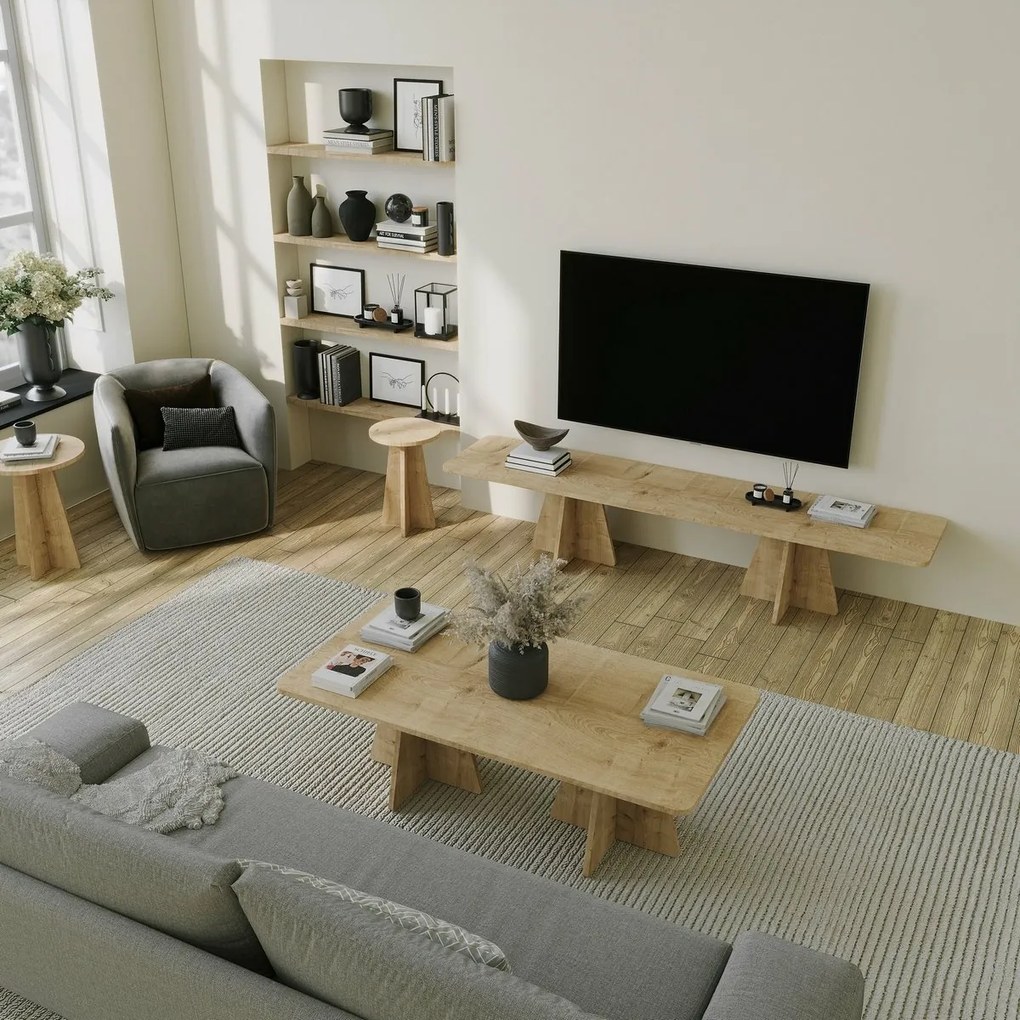 Măsuță de conferință Double Mushroom Sapphire Oak