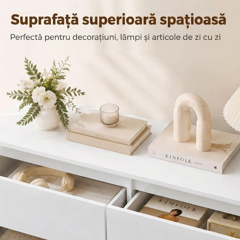 HOMCOM Comodă cu Sertare 6 Sertare Modernă cu Mânere Integrate Ascunse, Economisire Spațiu, PAL, 100x35x69 cm, Alb | Aosom Romania