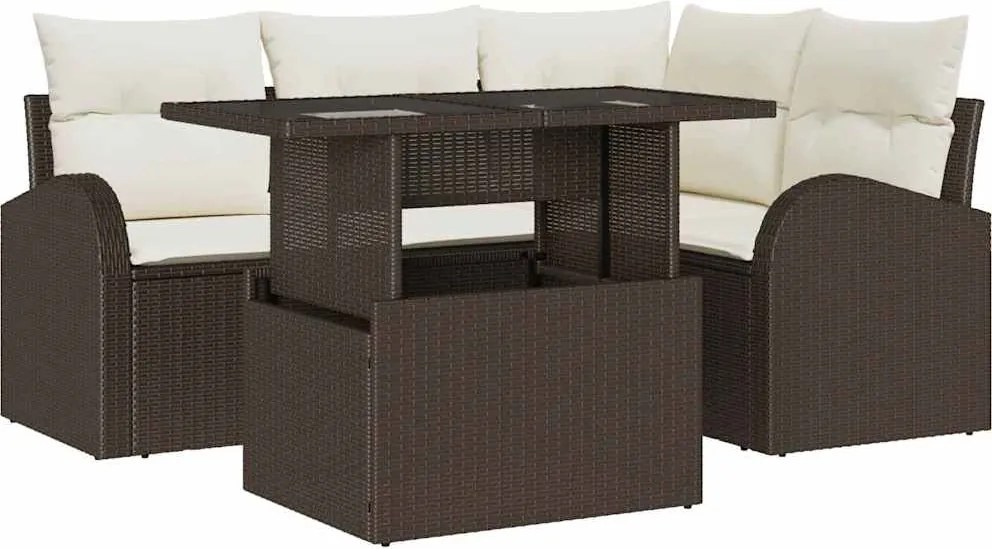 vidaXL Set de canapele pentru grădină cu pernă 5 pcs Maro Rattan poli