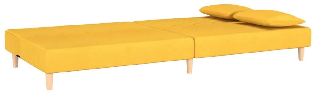 Canapea extensibila 2 locuri, 2 pernetaburet, galben, textil Galben, Cu scaunel pentru picioare
