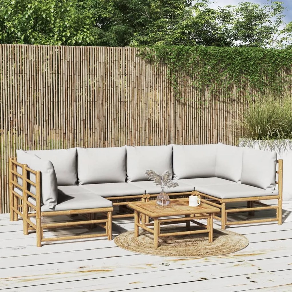 vidaXL Set mobilier de grădină cu perne gri deschis, 7 piese, bambus