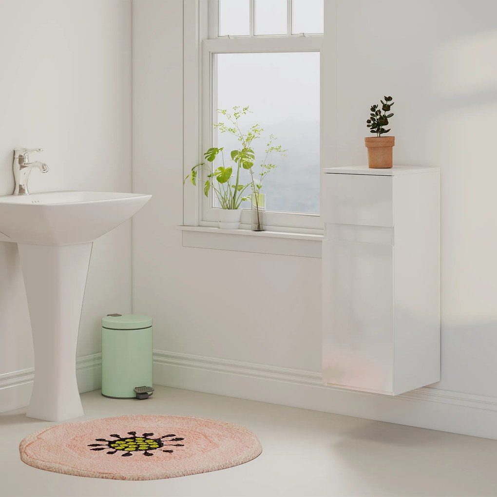 HOMCOM Dulap de Baie Suspendat cu Sertar și Ușă Lucioasă, Raft Reglabil din Sticlă Securizată, 30x34x79,4 cm, Alb Lucios | Aosom Romania