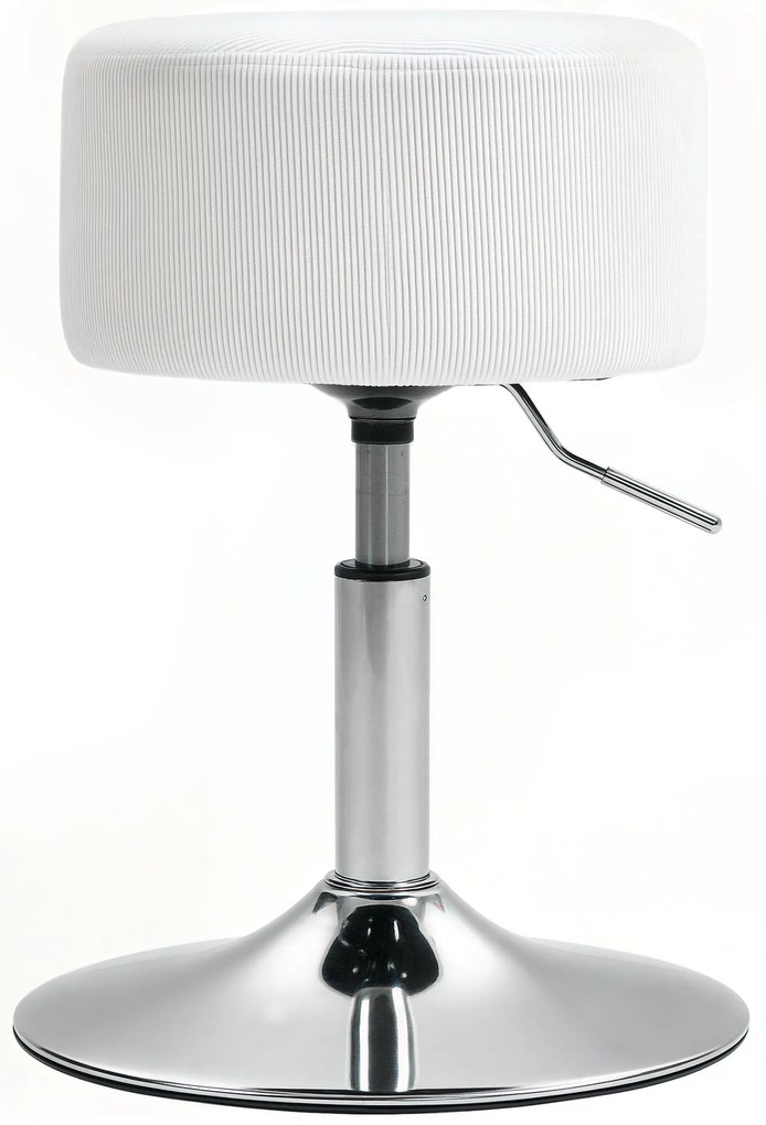 HOMCOM Taburet, cu pernă, cu cadru metalic, aspect de catifea, înălțime reglabilă, 360° rotativ alb | Aosom Romania