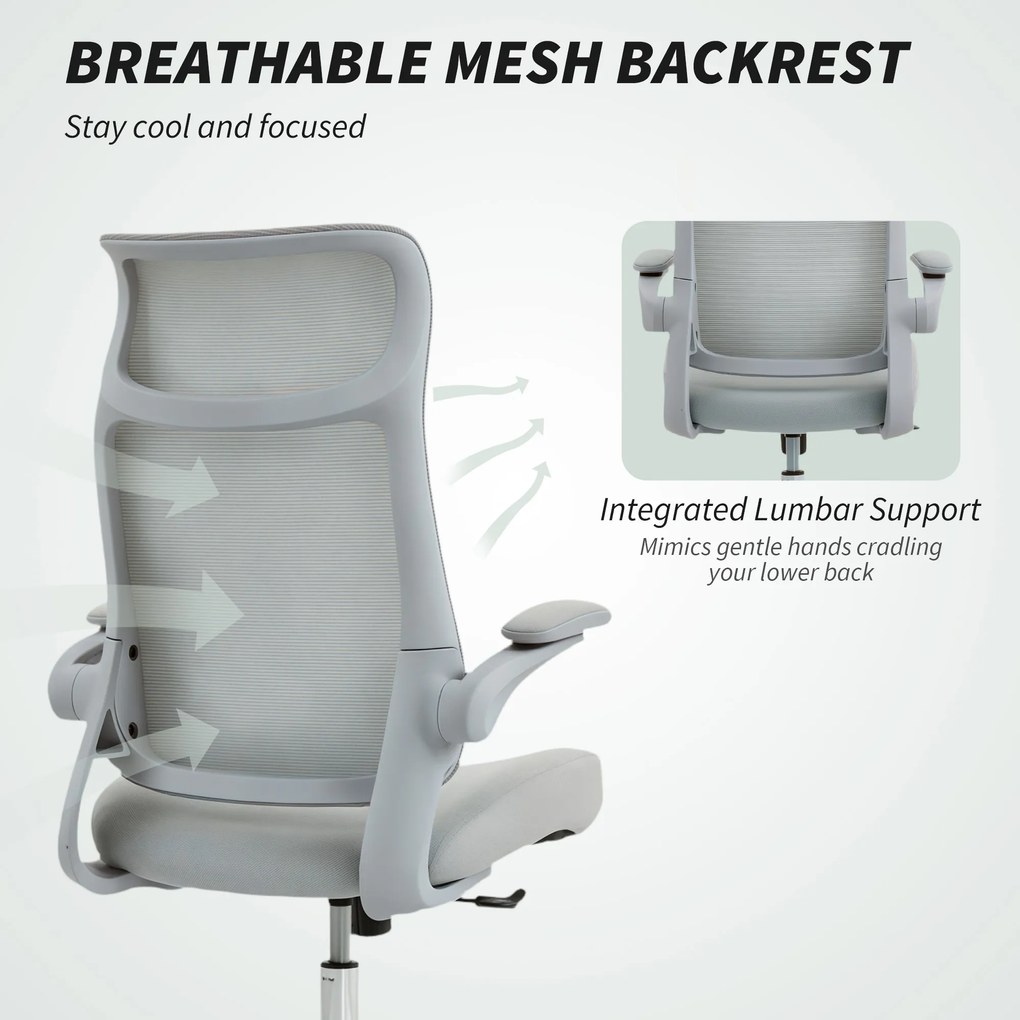 HOMCOM Scaun de birou ergonomic cu cotiere reglabile și tetieră, gri | Aosom Romania